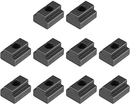 sourcing map M6 Thread T Slot Nuts, Alloy Steel Black Oxide Finish Grade 8.8 Tapped Through Slot T-nuts Furniture 10Pcs