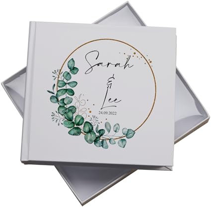 Personalised Wedding Photo album Gift With Eucalyptus Wreath