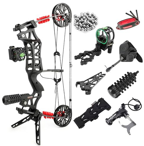 surwolf 21 Bogenschießen Compoundbogen Set 40~65lbs Stahlkugelbogen Pfeile und Stahlkugeln Erwachsene Jagdbogen Links/Rechtshänder (Set 2)