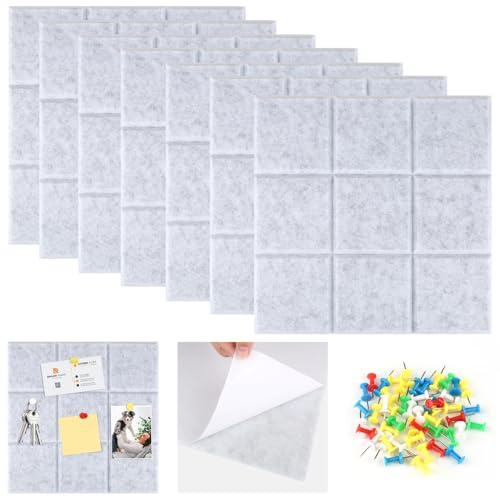 AILUYA - Tablero de anuncios de fieltro (7 piezas, 30 x 30 cm, con 50 chinchetas, autoadhesivo, Memo, corcho
