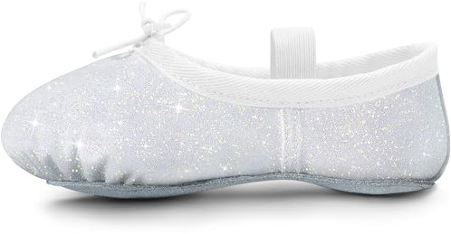 Balettskor för flickor glitter balettdansskor läder danstofflor full sula balettdans platta skor för barn småbarn för dans prestanda gymnastik