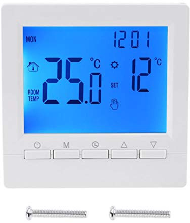 Thermostat d'ambiance sans fil 9 x 9 x 3 - Thermostat électronique numérique avec écran LCD - Thermostat mural intelligent - Contrôleur de température pour chauffage au sol (blanc)