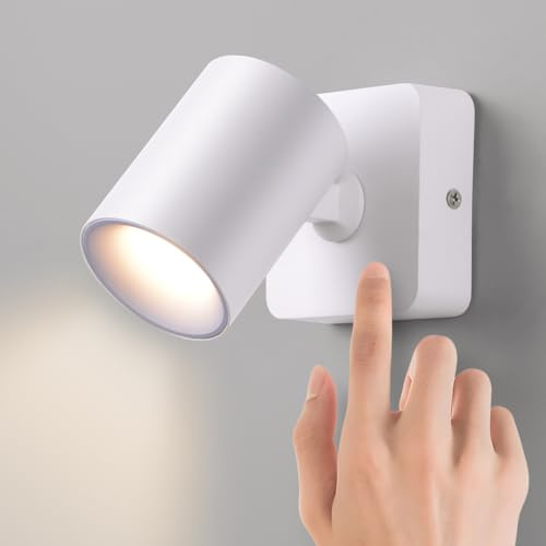 AWEKLIY LED 5W Lámpara de Pared de Interior, Control Táctil RegulableAplique de Pared, 350° Lámpara de Cabecera Giratoria, 3000K Blanco Cálido Lámpara de Lectura para Dormitorio, Estudio, Hotel,Blanco