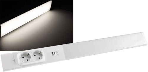 ChiliTec LED Unterbauleuchte 60cm 2 Steckdosen Arusha Küche Unterschrank Lichtleiste Licht Neutralweiß USB-A USB-C PD Beleuchtung für Büro Werkstatt Weiß