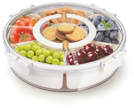 imposyu Snack Box avec 6 Compartiments Bol à Collation avec Couvercle Snack Bowl pour Bonbons, Collations, Biscuits, Noix, Fruits, Dia 28cm