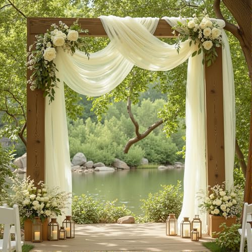 2 Panels Wedding Arch Draping Fabric Ivory Sheer Backdrop Curtain Arch Drape for Wedding Ceremony Reception,Bridal Shower Party Decorations 28 X 19ft
