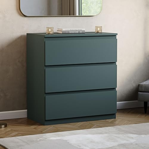 Vida Designs Denver 3 Drawer Chest of Drawers | Jasper Green | Space-Saving Storage | 74H x 70W x 40D cm | Minimal | Smooth Metal Runner | Engineered Wood | Modern Bedroom Chest of Drawers Unit