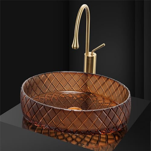 GLETSF Bathroom Crystal Glass Washbasin Hotel Bathroom Washbasin Die-Cast Art Glass Round Transparent Countertop Basin-Red