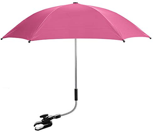 Pushchair Parasol Compatible with Venicci, Universal Pram Parasol with 50+ UV Protection, Baby and Infant Sun Umbrella for Buggy, with Adjustable Fixing Clamp, Clip on Stroller Umbrella (Hot Pink)