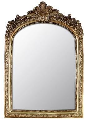LuHeToz Petit miroir décoratif arqué, cadre en résine dorée vintage, 17,3 x 25,4 cm, mur ou table (or vintage, 6,8 x 25,4 cm)