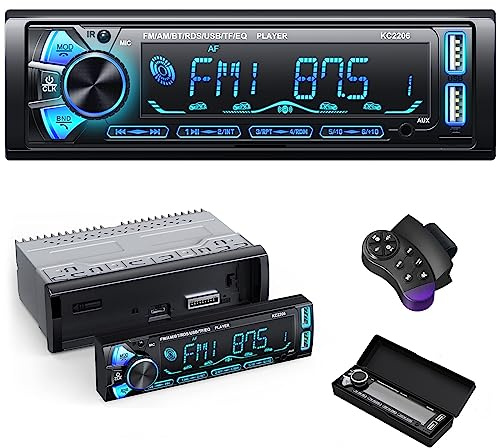 RDS Radio Coche Bluetooth Extraible, Wistrue FM/Am Autoradio Bluetooth 5.0 Manos Libres,1DIN Autoradio Stéreo 65Wx4 Soporta MP3/2USB Carga rápida/AUX/SD/WMA/WAV/Control Remoto