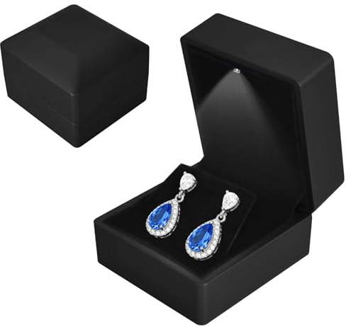 Boîte à Boucles d'oreilles LED, Boîte à Boucles d'oreilles Rangement Boîte à Bijoux en Velours avec éclairage LED, Boîte à Bijoux Rangement, pour Mariage Proposition Fiançailles, 5.8*6.3*5cm, Noira