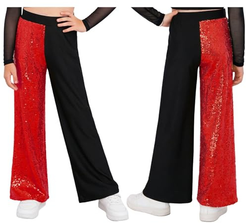 TiaoBug Niña Pantalón de Baile Leggings con Cintura elástica Pantalón Chandal Jazz Cintura Elástica Ropa de Actuación En El Escenario Rojo 5-6 años