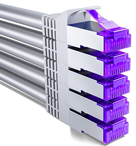 deleyCON 5x 0,5m CAT7 Netzwerkkabel - 10 Gigabit - Kurzes 50cm RJ45 Patchkabel Ethernet Kabel (Kupfer, SFTP PiMF Schirmung) - LAN DSL Switch Modem Router Patchpanel CAT7 CAT6 CAT5 - Grau
