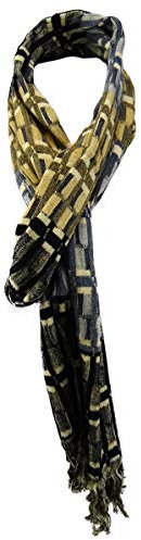 TigerTie Designer Schal in beige schwarz blau grau gemustert mit Fransen - Gr. 200 x 30 cm