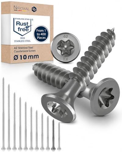 Träskruv i Rostfritt Stål A2, Försänkt Huvud, Torx TX40, Delgängad, 10 x 80 mm, 50 st, Universalskruv för Trä