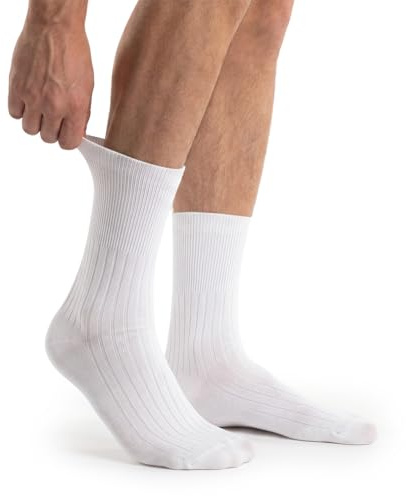 alber's SANITARIO - 5 Pares Calcetines Hombre Puño Antipresión, Blanco, 39-42
