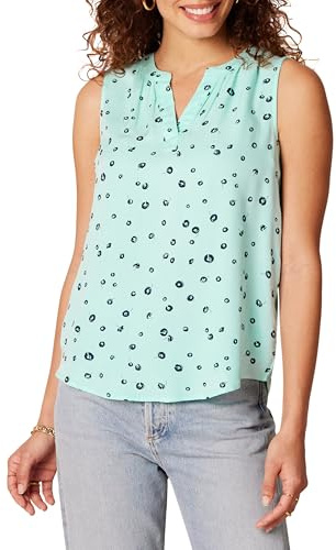Amazon Essentials Women's Sleeveless V-Neck Woven Shirt, Aqua Blue Poppy, L