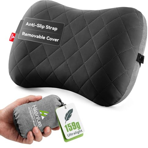 Hikenture Camping Pillow with Removable Cover - Ultralight Inflatable Pillow for Neck Lumbar Support - Upgrade Backpacking Pillow - Washable Travel Air Pillows for Camping, Hiking, Backpacking (Black)