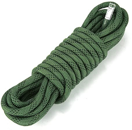 Static Climbing Rope 10M(32ft) 20M(65ft), 10mm Outdoor Rock Climbing Safety Rope Arborist Tree Climbing Rope, Escape Rappelling Tree Pulling Swing Sailing Fire Rescue Parachute Rope, Army Green