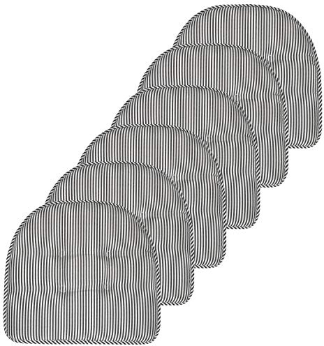 Sweet Home Collection Chair Cushion Memory Foam Pads Tufted Slip Non Skid Rubber Back U-Shaped 17 x 16 Seat Cover, 6 Count (Pack of 1), Pinstripe Charcoal