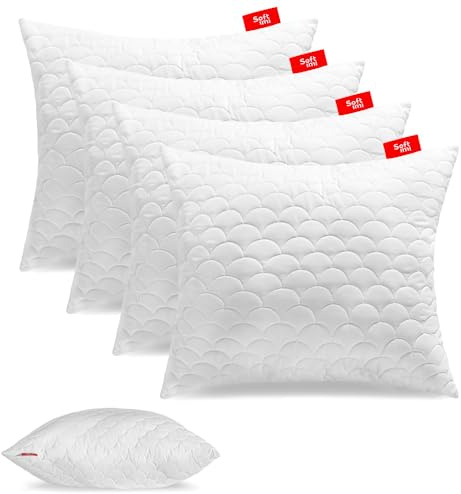 Quiltad premiumkudde SOFTIMI – antiallergisk – anti-kvalster – luktlös kan användas omedelbart – med hårdhetsinställning (set om 4 70 x 90 cm)
