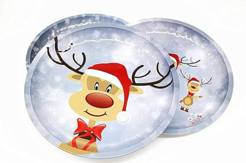 KAMACA Juego de 3 platos navideños de metal para galletas, para galletas, pasteles, tacos y dulces (juego de 3 platos para pasteles, renos)