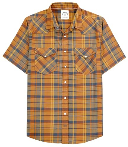 Dubinik®Camicia Uomo Manica Corta Fibra di bambù Casual Quadretti Comoda Bottoni Automatici Cowboy Western Vintage Camicia Arancione Blu XL