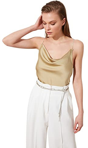 Trendyol Moulant Femme Chemisier tissé Basique à col bénitier Coupe régulière, Menthe, 38