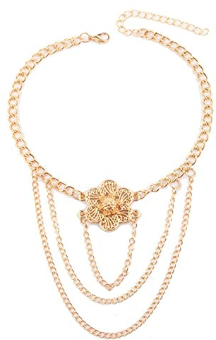 Inateannal Bracelet haut de bras pour femme avec fleur dorée - Chaîne multicouche - Bijou pour mariée et demoiselles d'honneur
