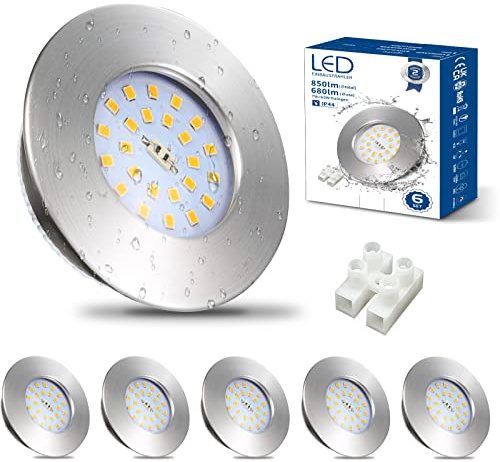 HiBay 6X 7W Recessed Ceiling Light IP44 LED Downlights Spot Lights Ultra Slim Bathroom Brushed Chrome Spotlights Neutral White 4500K 240V 850LM
