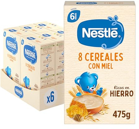 Nestle Papilla 8 Cereales con Miel, 6 Paquetes de 475g (Total 2.85 Kg)