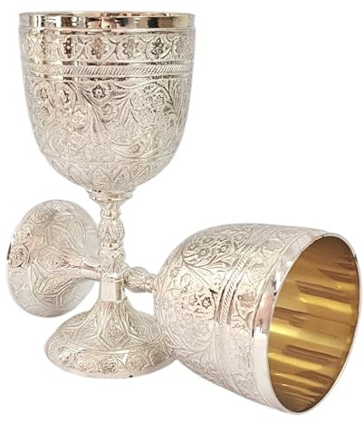 Morcomart Handcrafted Solid Brass Wine Chalice Goblet – Champagne, & Beverage – 1pc Elegant Decorative & Functional Cup for Wedding, Gift, Medieval Decor, Royal Dining (Silver)
