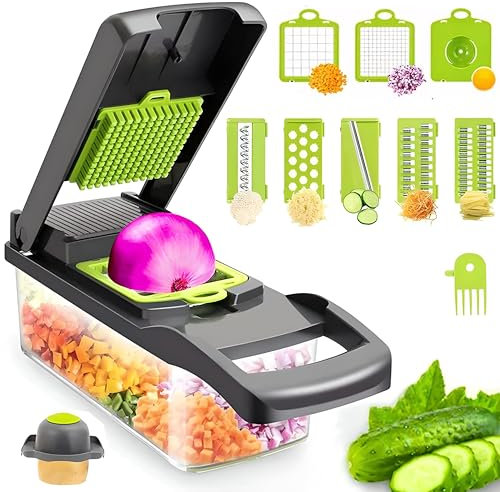 Retoo Affetta 12 in 1 per verdure mandolina tagliaverdure a cubo vegetabile chopper dicer per piallare frutta verdura cipolla affettatrice per insalata cetriolo lama in acciaio inox