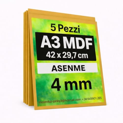 ASENME MDF 5pcs Tablero madera 42x29,7x4mm, hojas de madera, Modelado, Calado, Bricolaje, Manualidades. Rebanada de madera (42cm*29.7cm(A3) 5 unidades)
