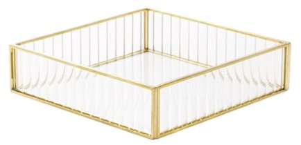 HOMLA Dekoratives Tablett Serviertablett Servierplatte Grazia gestreiftes Glas 18x18x4,5 cm
