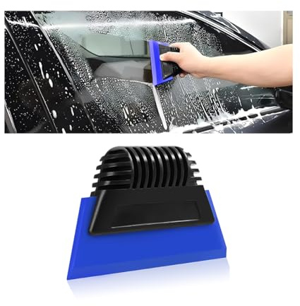 Osilly Car Glass Small Window Squeegee, All-Purpose Auto Windshield Water Blade Glass Doors Side Mirror Wiper Shower Bath Tint Squeegee, Universal for SUV Truck RV and Home Cleaning (Black/Blue)