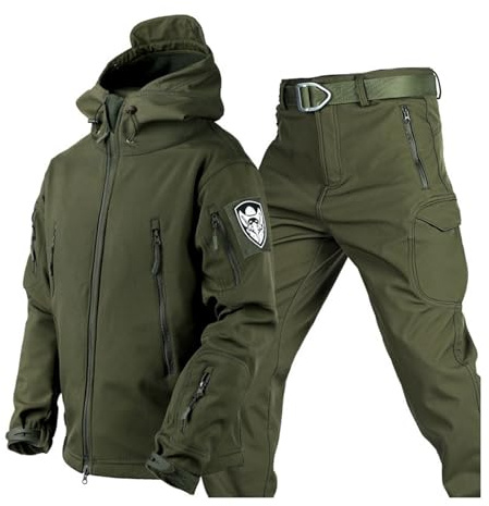 Snowboardskiddräkt För Män, Vinter Skidjacka Med Luva För Män Med Armband Och Byxor Med Bältesset, Vattentäta Vindtäta Snödräkter I Två Delar, För Skidåkning, Snöskoter, Vandring (Color : Green, Siz