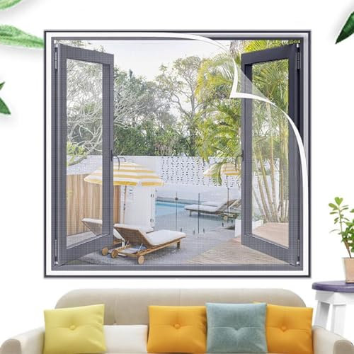 Moustiquaire Fenêtre,130x140cm Tulle Moustiquaire Fibre de Verre Toile Moustiquaire Filet Écran Insecte Ruban Adhésif Cerceau Autocollant Mouche Fly Bug Moustique Protecteur