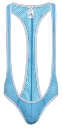 ROSVAJFY Men's Jockstrap Suspender Bodysuit Sexy Wrestling Singlet High Cut Thong Leotard Breathable Mankini Underwear One-Piece Swimwear Man Stretchy Briefs Jumpsuit (Blue)