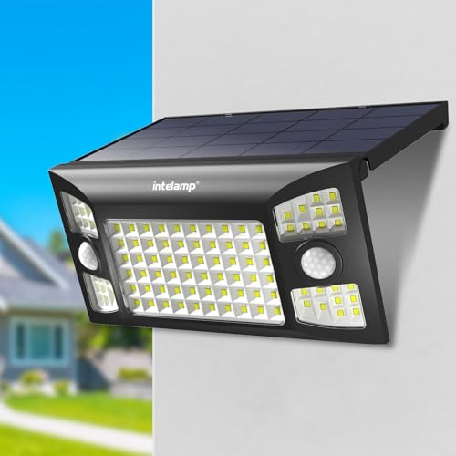 intelamp Lampe Solaire Extérieur,4000mAh 1300LM Éclairage Solaire Extérieur Haute Luminosité, Lumiere Solaire Exterieur à 3 Modes et Deux Capteur de Mouvement, IP65 étanche pour jardin, garage, allée