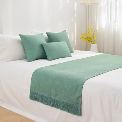 Lusso Hotel Bed Runner, Sciarpa Letto Moderno Copriletto Decor per King Queen Size Matrimoniale, Nappa Verde, 50x180 cm Runner per Letto da 1,2 m
