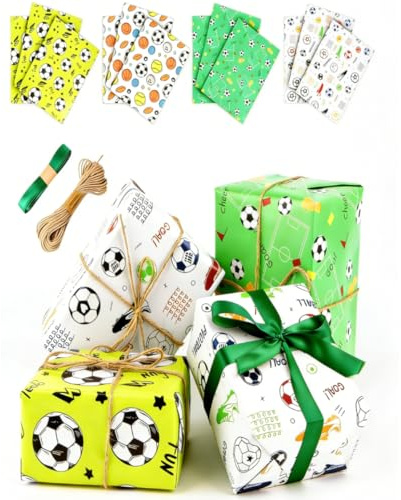 Cartlant Papel de regalo de cumpleaños para niños y niñas, 12 hojas, papel de regalo de 70 x 50 cm, juego de papel de regalo con cinta de regalo y cinta de yute para regalos