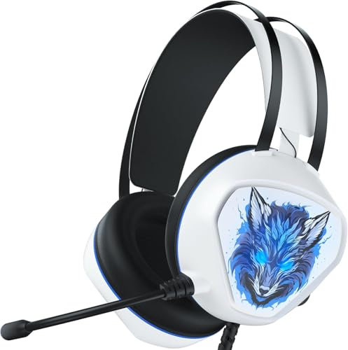 syndesmos Gaming Headset mit Mikrofon für PS5, PC, Switch, Xbox Series X/S, Xbox One, PS5 Headset Kabelgebunden, Gaming Kopfhörer mit Kabel(Weiß)