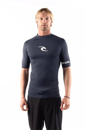 RIP CURL Short Sleeve Rashguard-UPF 50+ Sun Protection Surf Shirt, Tight Fit Rash Vest Maglietta Guard, Standard, XL Uomo