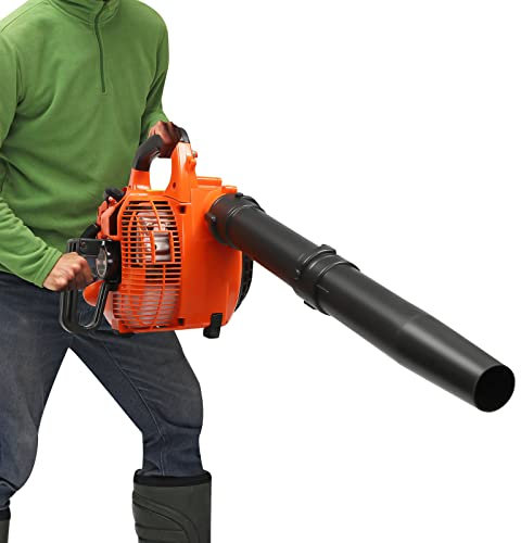Souffleur broyeur à feuilles à 2 temps, souffleur à essence 1,2 l, comprend deux tubes de soufflage et un sac de collecte 7000 tr/min