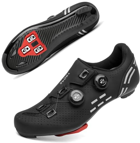 Solamni Cycling Shoes Men Women Road Bike SPD/SPD-SL/Look Delta Click System Cycling Shoes Compatible with Road Bike Peloton Bike Shoes Pedals, black, 10 UK