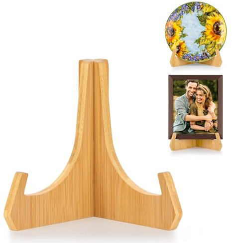 Avtagbara träornament tallriksställ trä tallrikshållare bambu bordsstaffli 15 cm display tallrikshållare tallriksställ dekorativ bildram av bambu, vinylskiva stativ