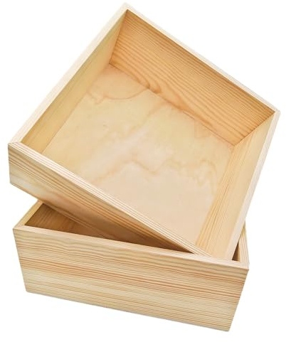 Anktily Confezione da 2 Organizer per Riporre Oggetti Artigianali in Legno Grezzo, Scatole in Legno Quadrate 20 x 20 x 8 cm, Contenitore in Legno Naturale Rustico per Decorazione Casa e Locali
