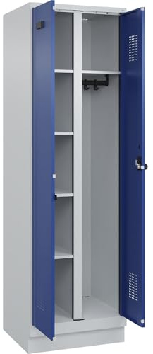 kaiserkraft FRANKEL Vestiaire pour Produits de Nettoyage Evolo Plus | 1 Compartiment | cloison médiane Centrale | Gris Clair/Bleu Gentiane | l 600 mm | avec Socle | loqueteau